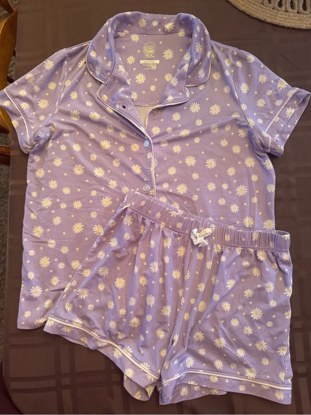 Girls Lavender Daisy Short Pajama Set - Soft Cotton Blend
